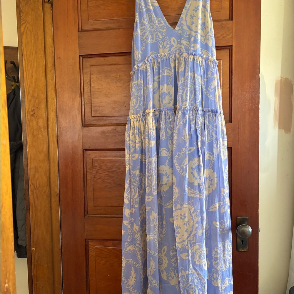 Blue and Cream Floral Maxi Dress